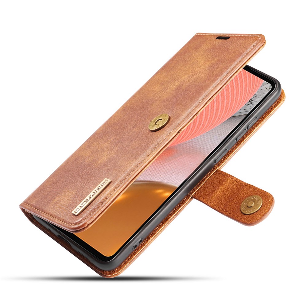 DG.MING Cover for Samsung Galaxy A72 5G Detachable 2-in-1 Split Leather Wallet Shell + PC Back Case - Brown-9