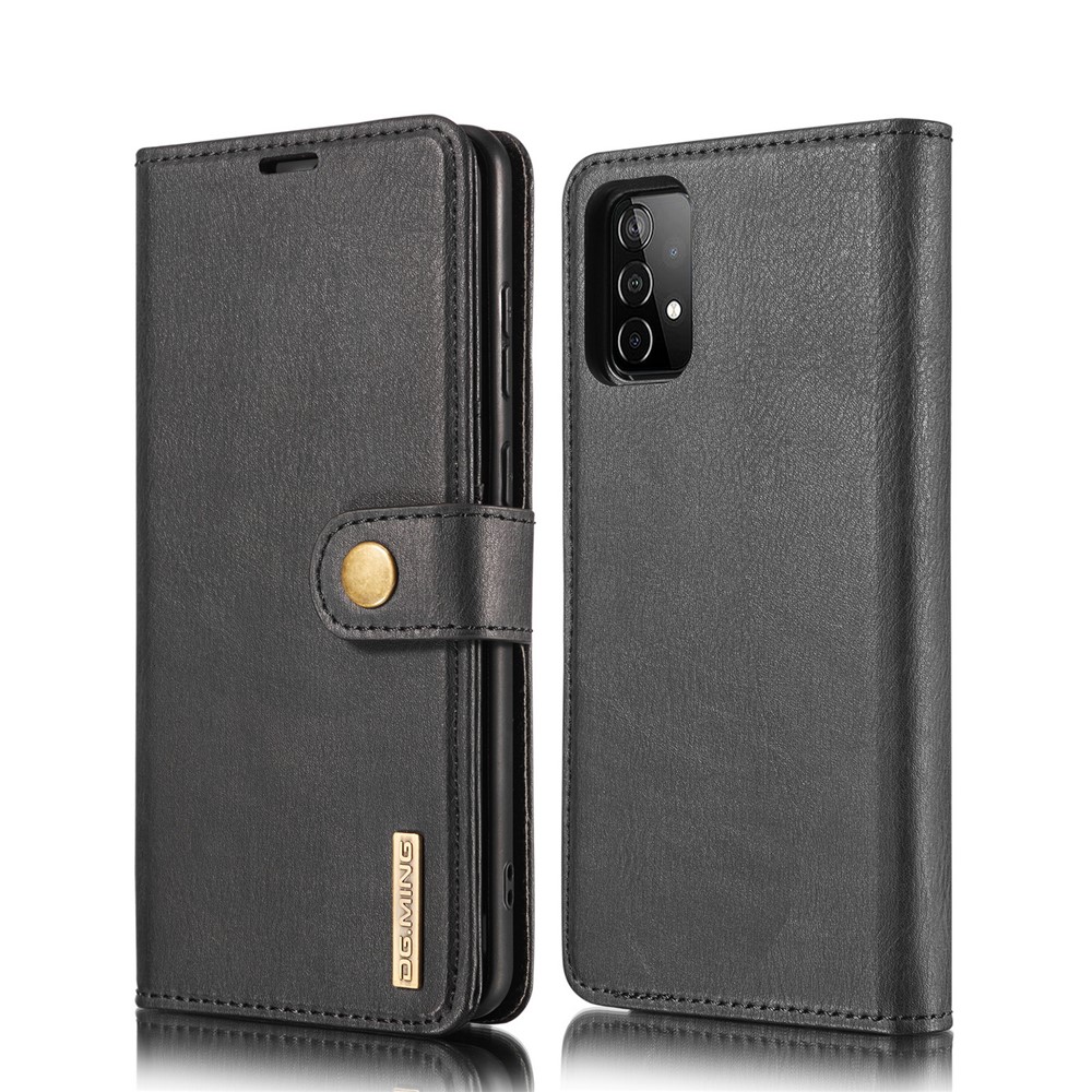DG.MING Cover for Samsung Galaxy A52 5G Detachable 2-in-1 Split Leather Wallet Shell + PC Back Case - Black-2
