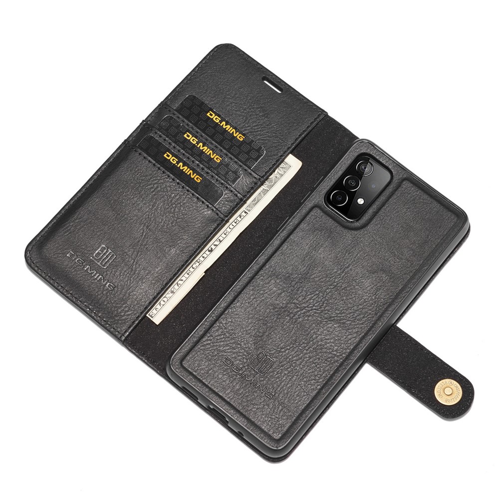 DG.MING Cover for Samsung Galaxy A52 5G Detachable 2-in-1 Split Leather Wallet Shell + PC Back Case - Black-9