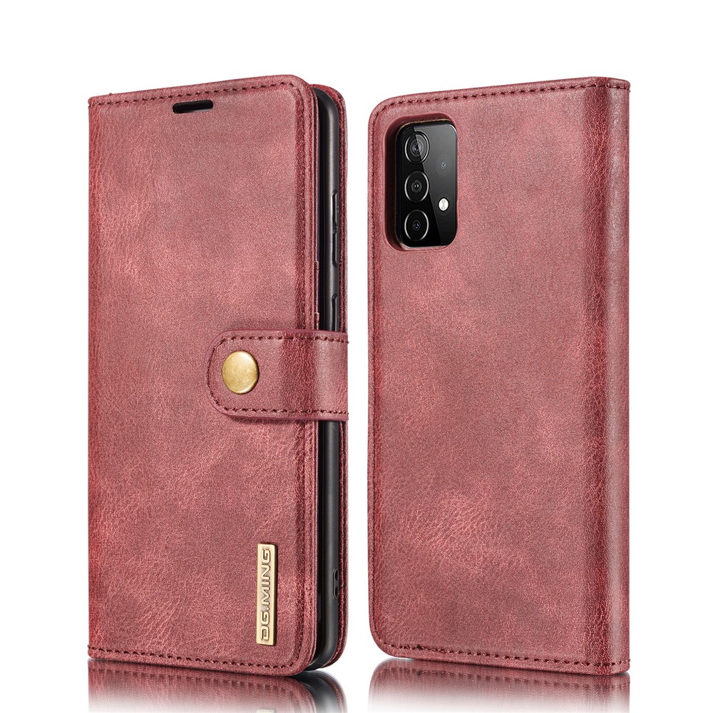 DG.MING Cover for Samsung Galaxy A52 5G Detachable 2-in-1 Split Leather Wallet Shell + PC Back Case - Red-2