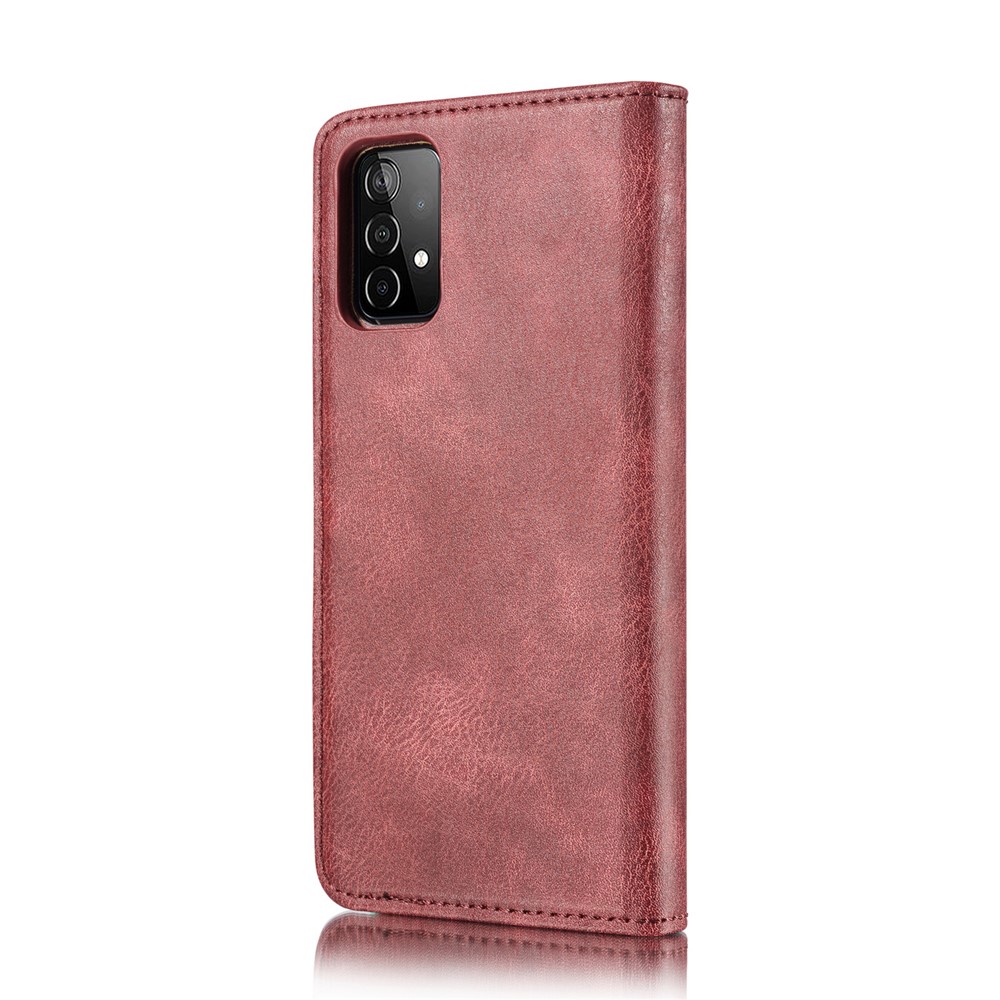 DG.MING Cover for Samsung Galaxy A52 5G Detachable 2-in-1 Split Leather Wallet Shell + PC Back Case - Red-4