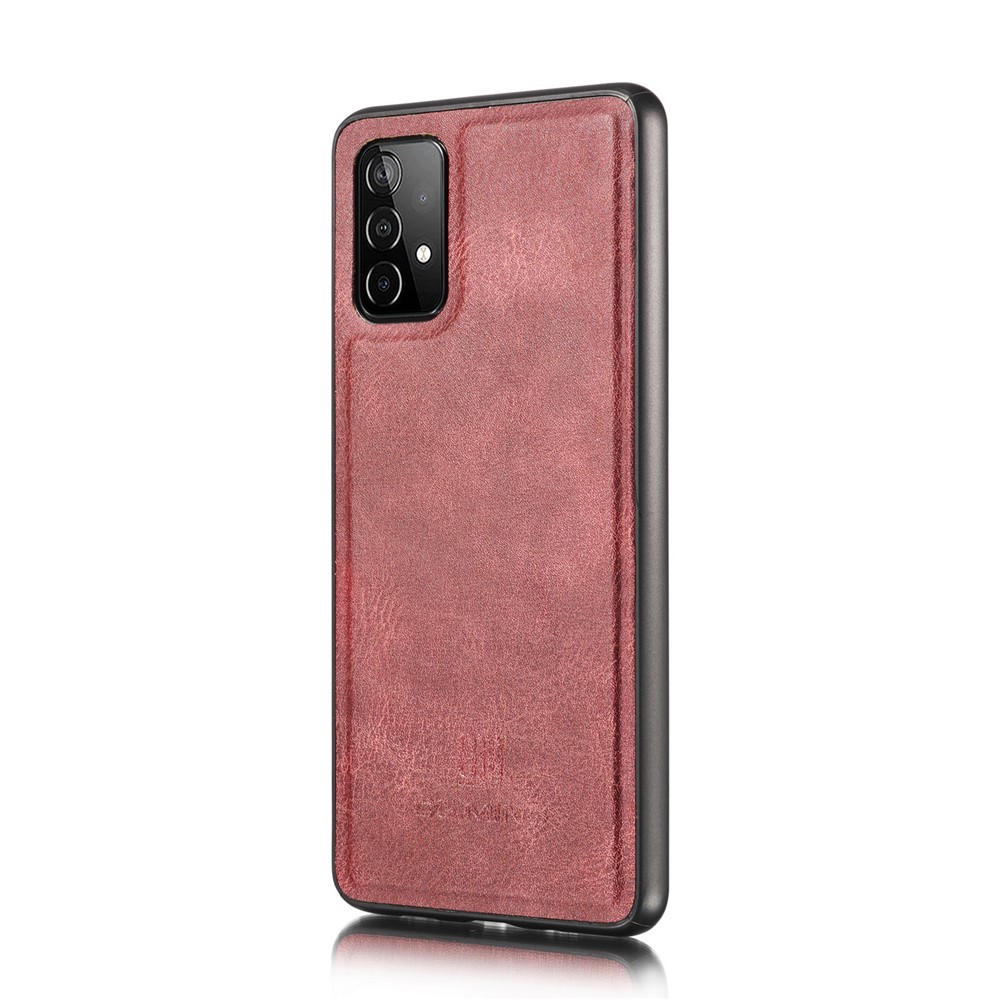 DG.MING Cover for Samsung Galaxy A52 5G Detachable 2-in-1 Split Leather Wallet Shell + PC Back Case - Red-5
