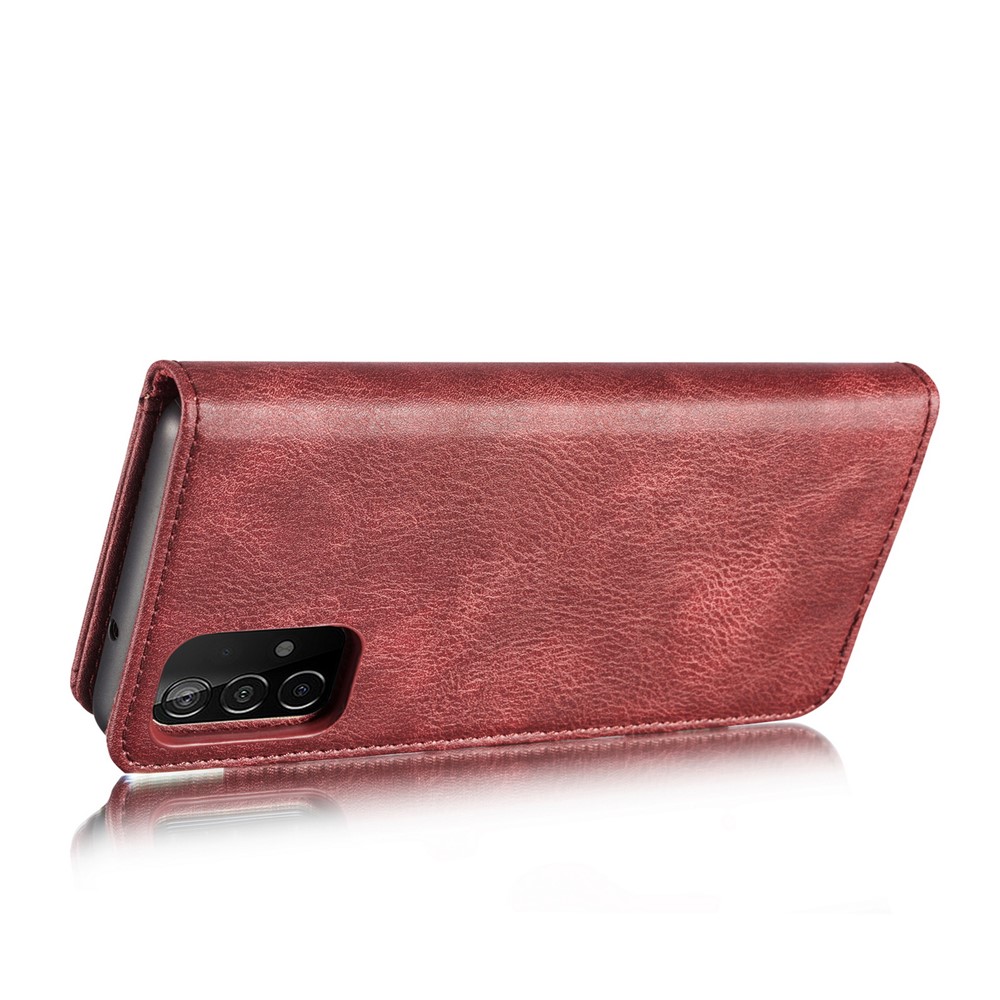 DG.MING Cover for Samsung Galaxy A52 5G Detachable 2-in-1 Split Leather Wallet Shell + PC Back Case - Red-6