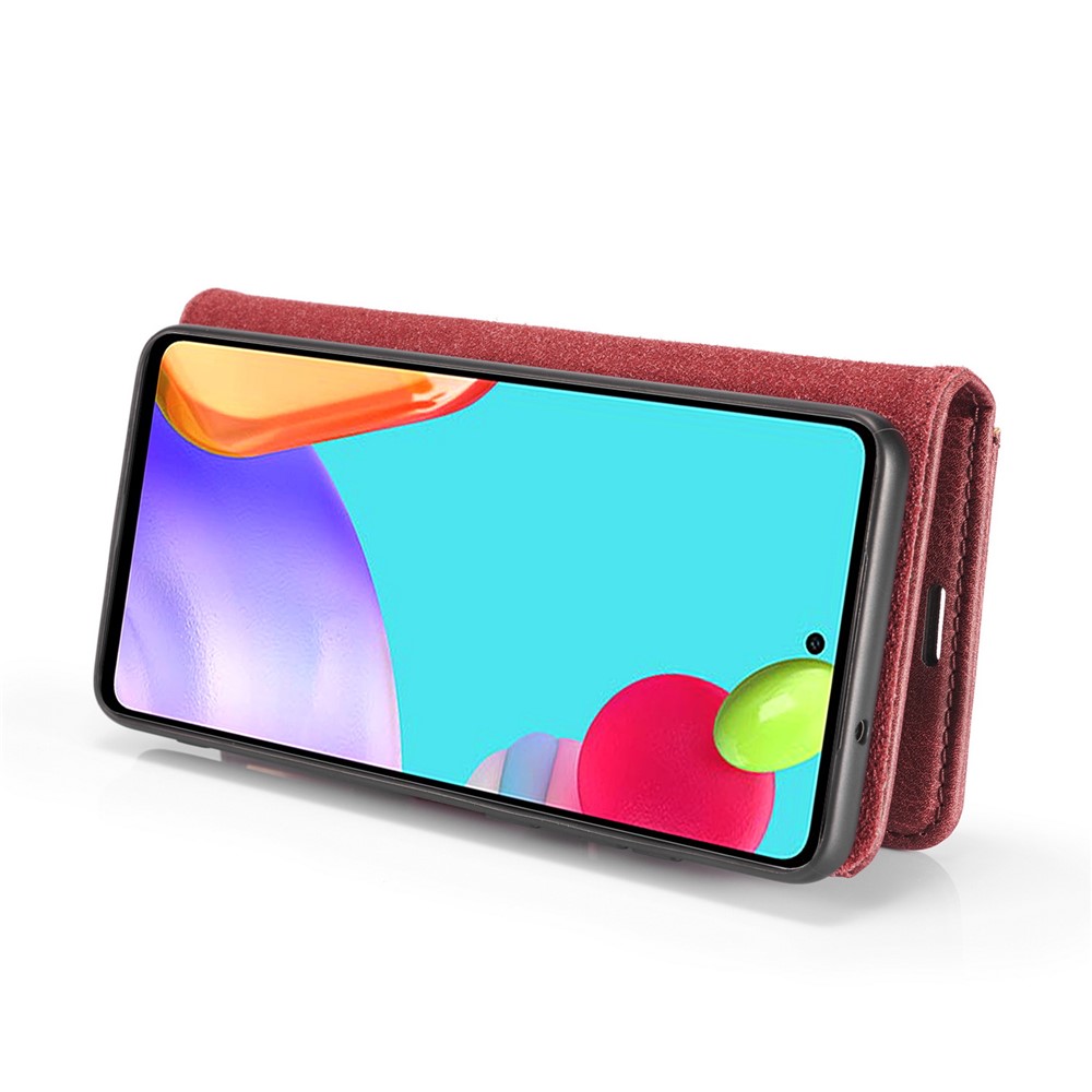 DG.MING Cover for Samsung Galaxy A52 5G Detachable 2-in-1 Split Leather Wallet Shell + PC Back Case - Red-7