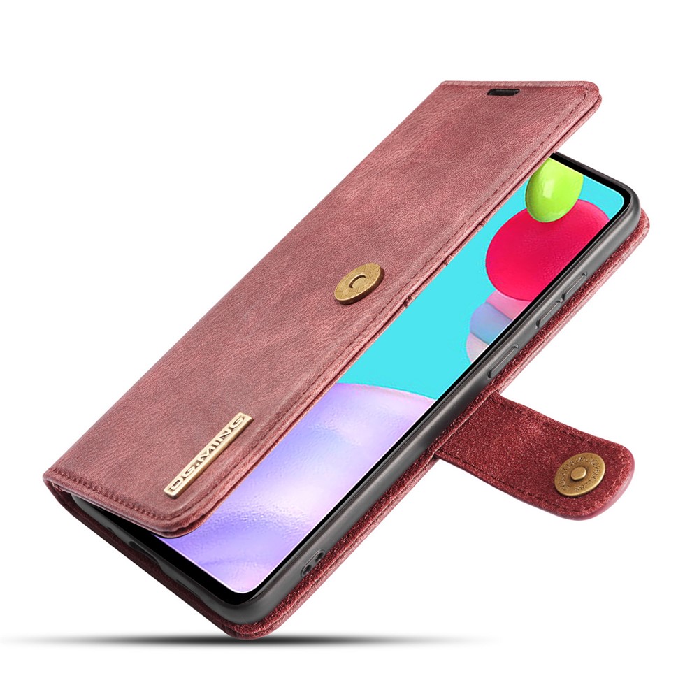 DG.MING Cover for Samsung Galaxy A52 5G Detachable 2-in-1 Split Leather Wallet Shell + PC Back Case - Red-8
