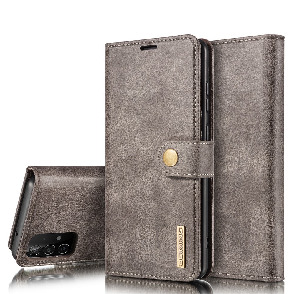 DG.MING Cover for Samsung Galaxy A52 5G/A52 4G Detachable 2-in-1 Split Leather Wallet Shell + PC Back Case - Grey-1