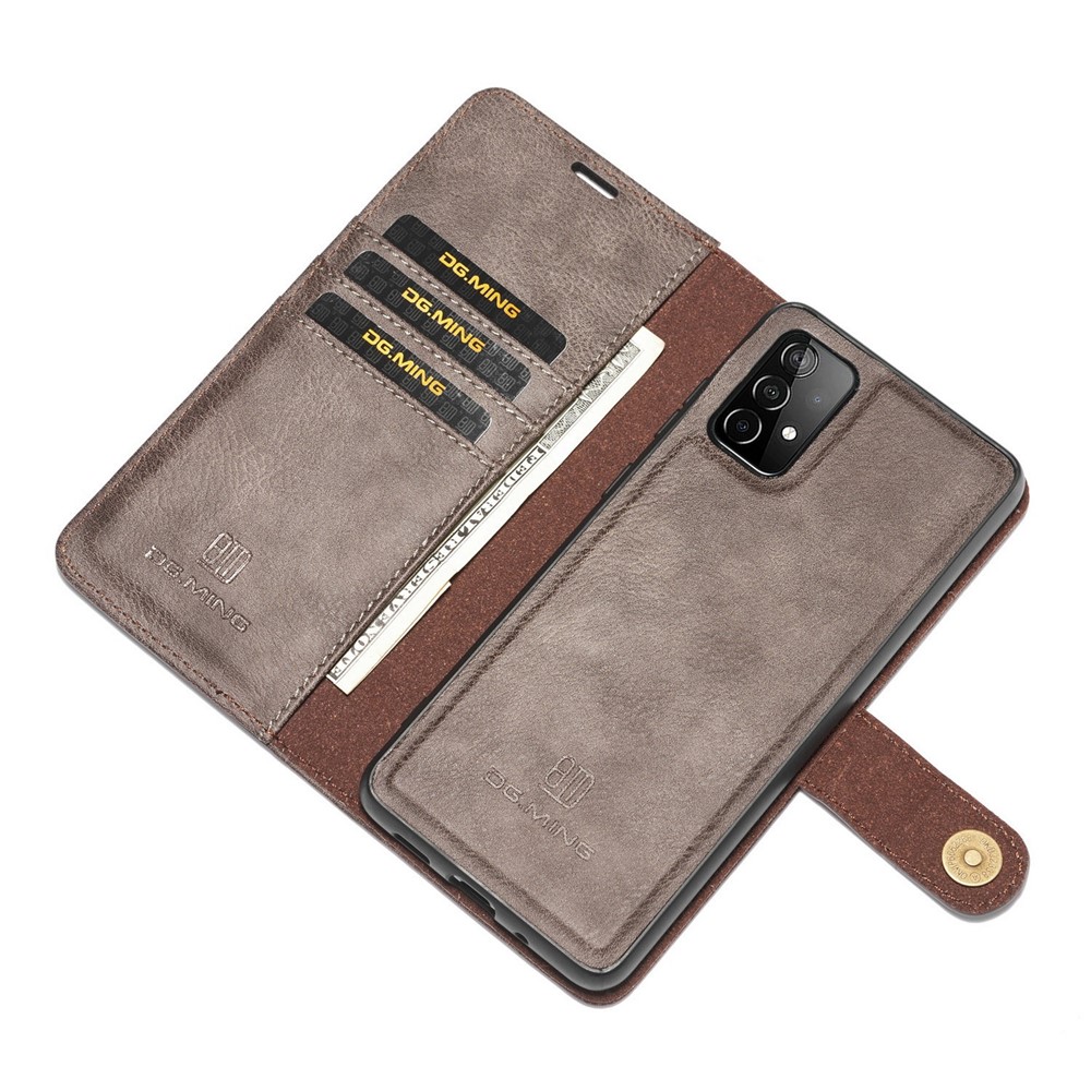 DG.MING Cover for Samsung Galaxy A52 5G/A52 4G Detachable 2-in-1 Split Leather Wallet Shell + PC Back Case - Grey-9