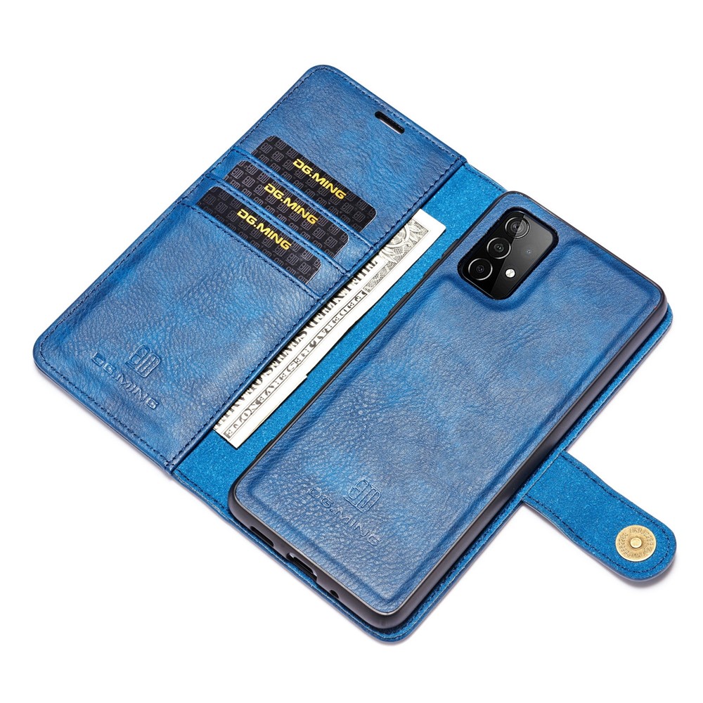 DG.MING Cover for Samsung Galaxy A52 5G Detachable 2-in-1 Split Leather Wallet Shell + PC Back Case - Blue-10