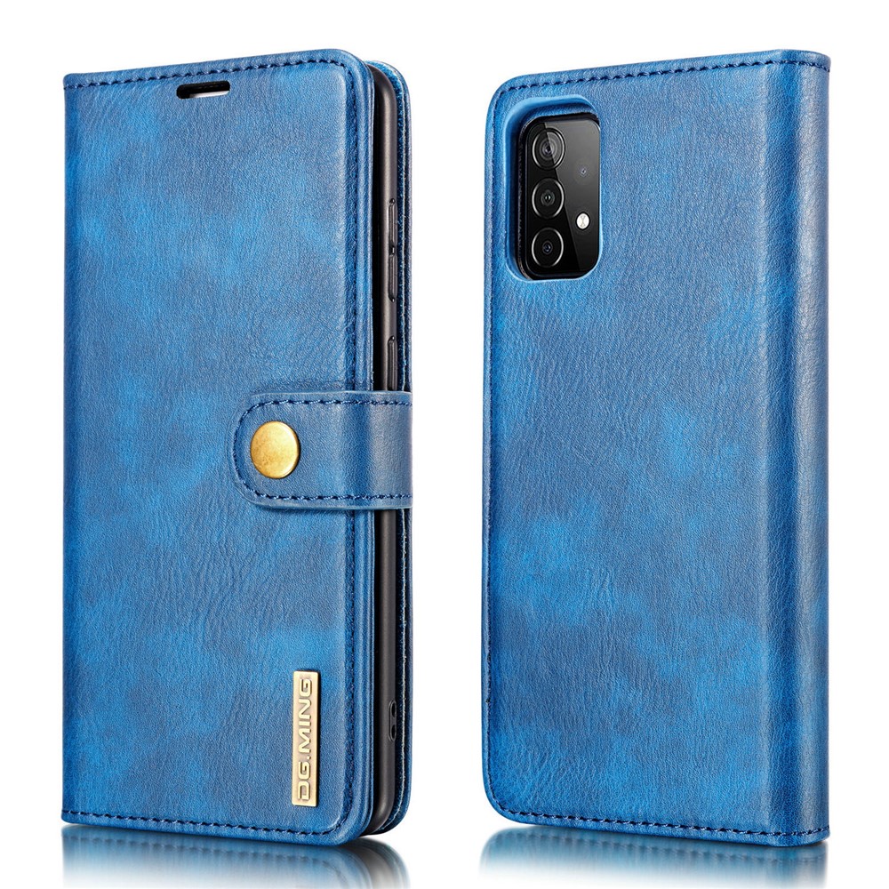 DG.MING Cover for Samsung Galaxy A52 5G Detachable 2-in-1 Split Leather Wallet Shell + PC Back Case - Blue-3