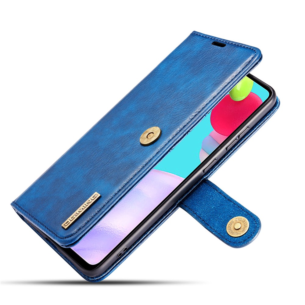 DG.MING Cover for Samsung Galaxy A52 5G Detachable 2-in-1 Split Leather Wallet Shell + PC Back Case - Blue-9