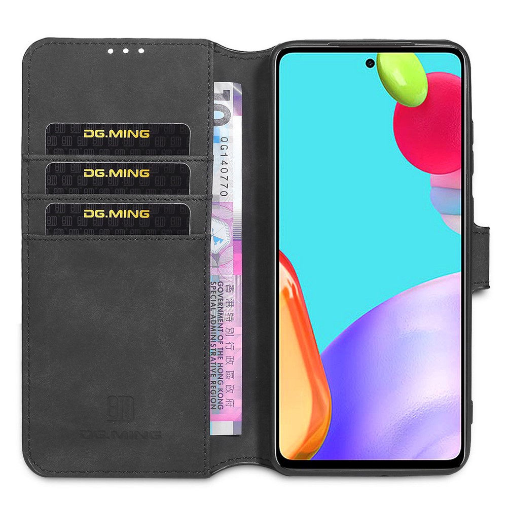 DG.MING Retro Style for Samsung Galaxy A52 5G Case Leather Wallet Stand Shell - Black-4