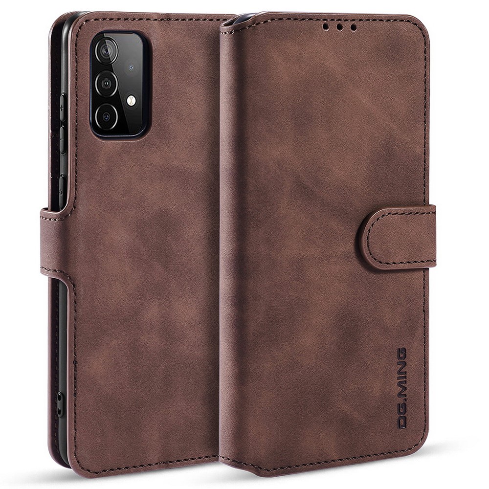 Dg. Case de Teléfono de Estilo Retro Ming Para Samsung Galaxy A52 4G/5G / A52s 5G Capilla de Cuero Resistente a Los Arañazos - Café