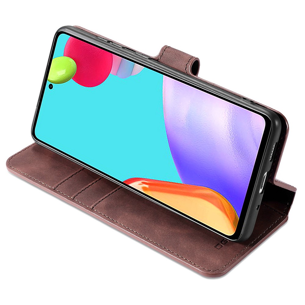 DG.MING Retro Style for Samsung Galaxy A52 5G Case Leather Wallet Stand Shell - Coffee-4