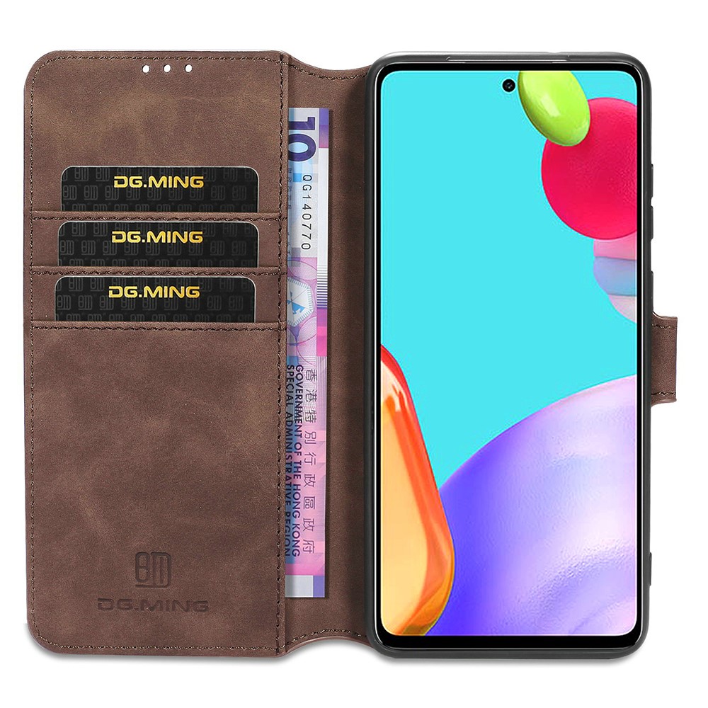 DG.MING Retro Style for Samsung Galaxy A52 5G Case Leather Wallet Stand Shell - Coffee-6