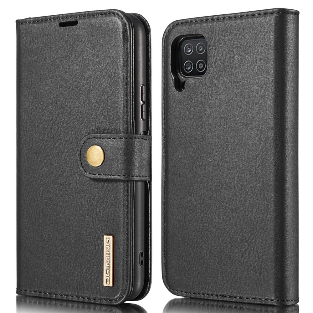 Dg. Couverture Ming Pour Samsung Galaxy A12 Détachable 2-en-1 Shell en Cuir Divisé 2-en-rayé + Étui Arrière PC - le Noir