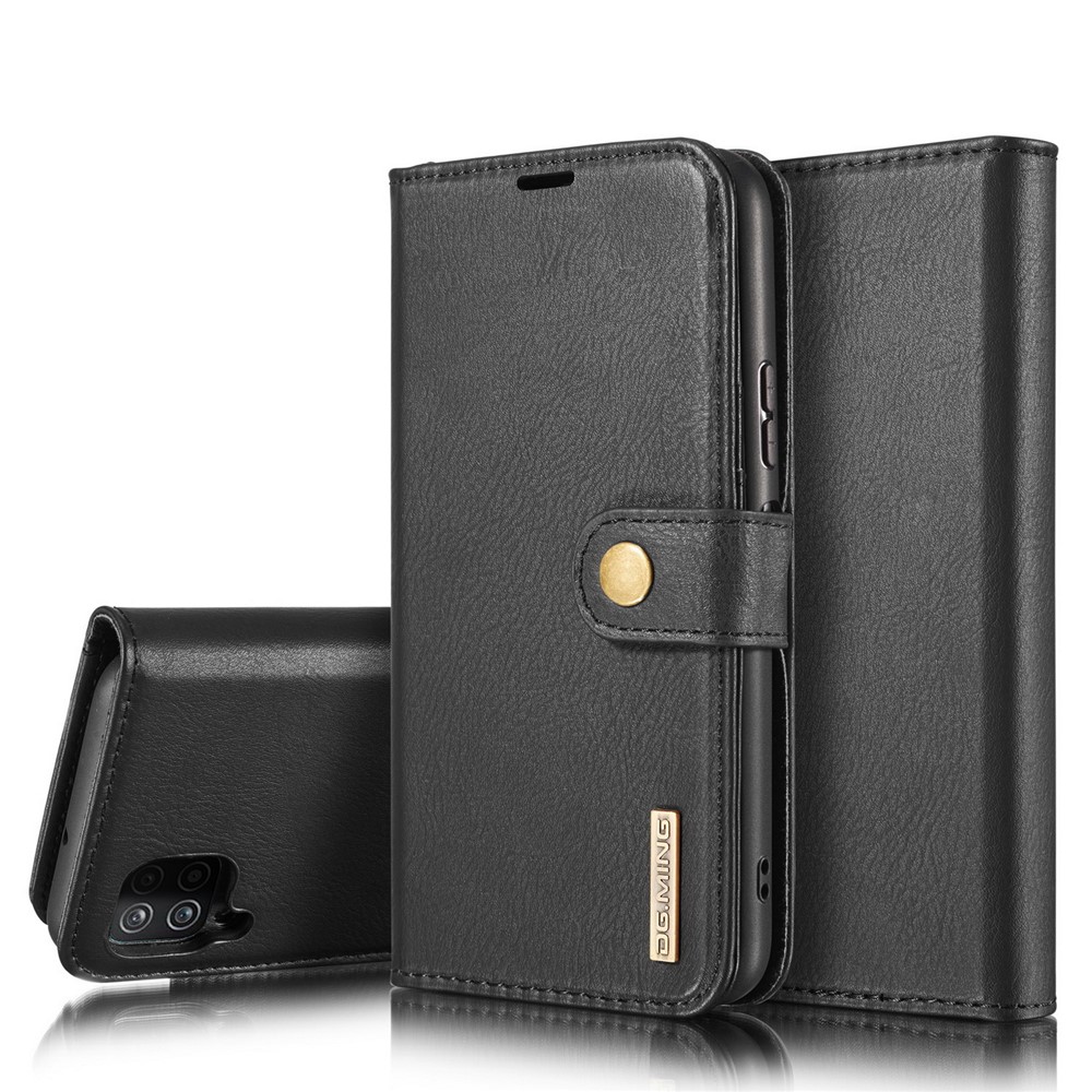 DG.MING Cover for Samsung Galaxy A12 Detachable 2-in-1 Split Leather Wallet Shell + PC Back Case - Black-10