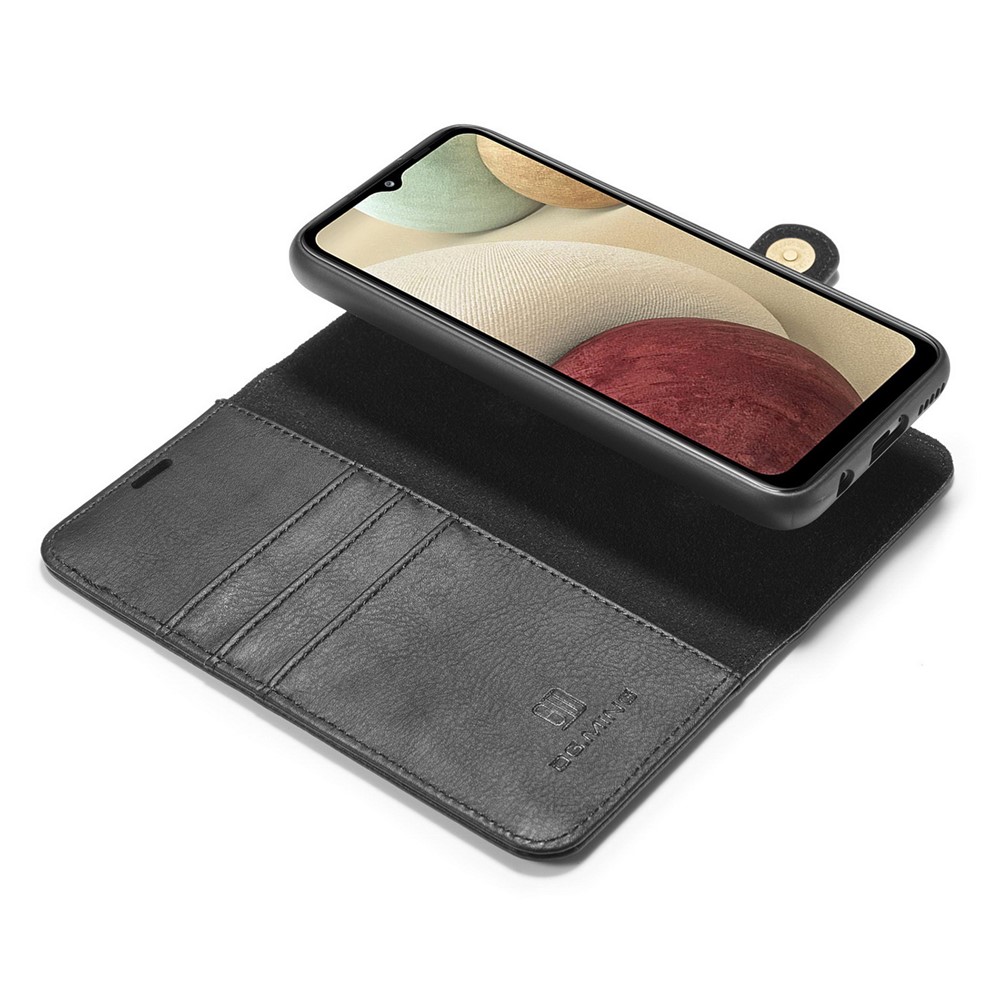DG.MING Cover for Samsung Galaxy A12 Detachable 2-in-1 Split Leather Wallet Shell + PC Back Case - Black-2
