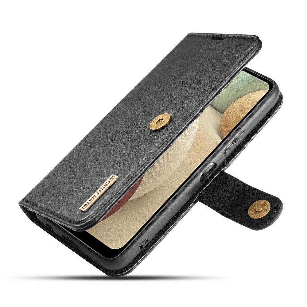 DG.MING Cover for Samsung Galaxy A12 Detachable 2-in-1 Split Leather Wallet Shell + PC Back Case - Black-5