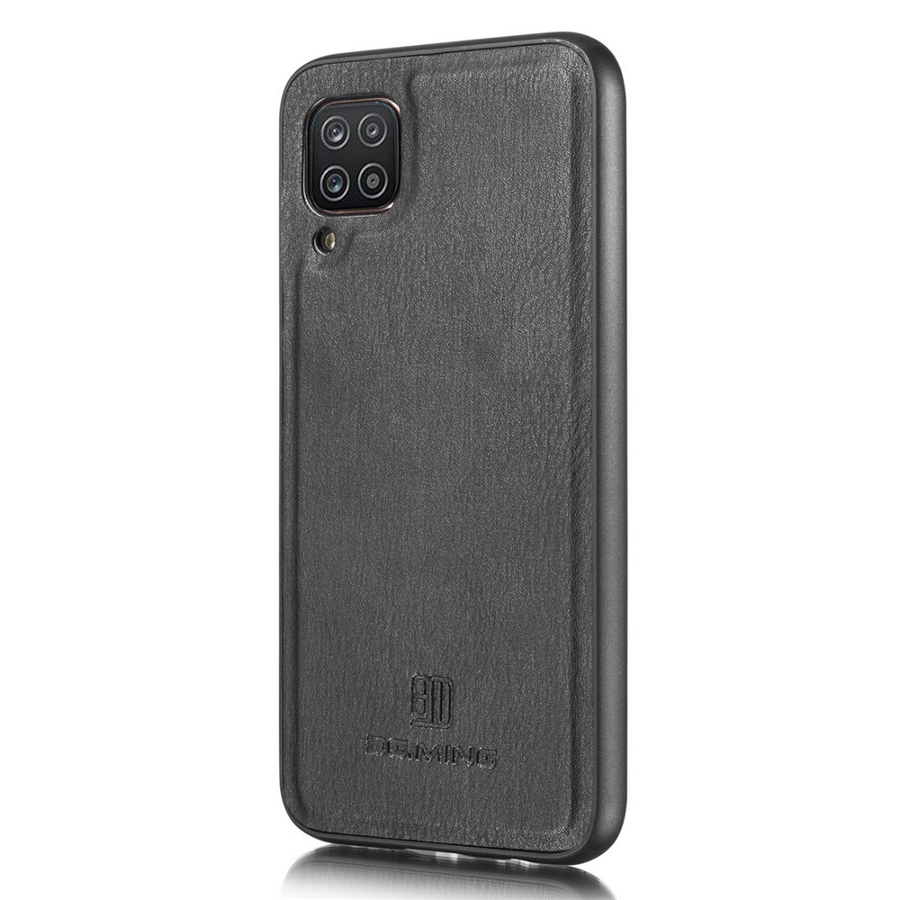 DG.MING Cover for Samsung Galaxy A12 Detachable 2-in-1 Split Leather Wallet Shell + PC Back Case - Black-7
