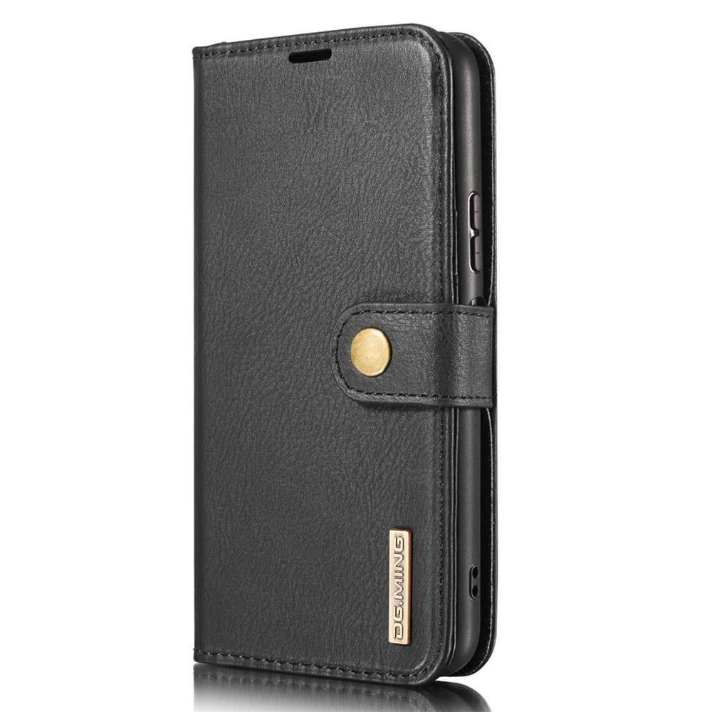 DG.MING Cover for Samsung Galaxy A12 Detachable 2-in-1 Split Leather Wallet Shell + PC Back Case - Black-8