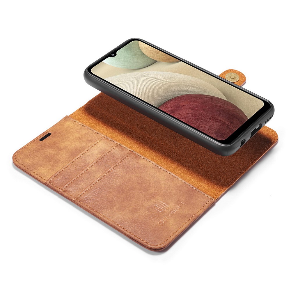 DG.MING Cover for Samsung Galaxy A12 Detachable 2-in-1 Split Leather Wallet Shell + PC Back Case - Brown-2