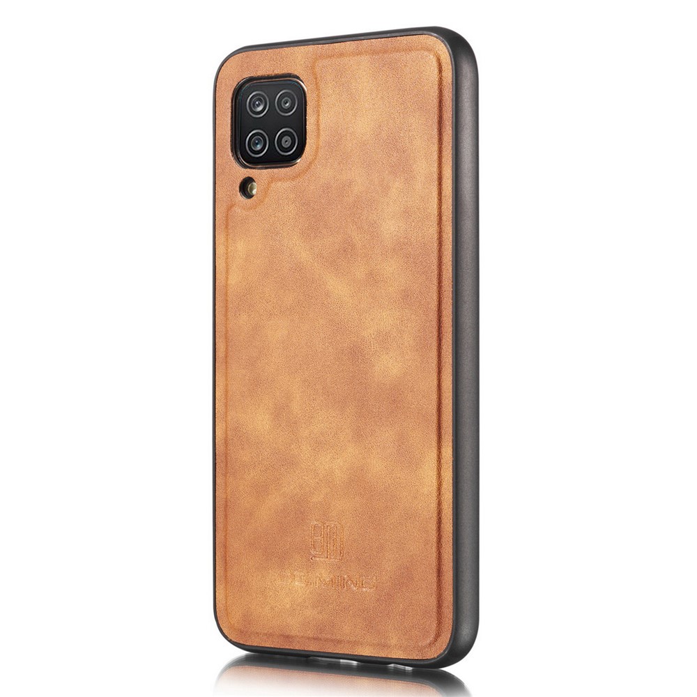 DG.MING Cover for Samsung Galaxy A12 Detachable 2-in-1 Split Leather Wallet Shell + PC Back Case - Brown-7