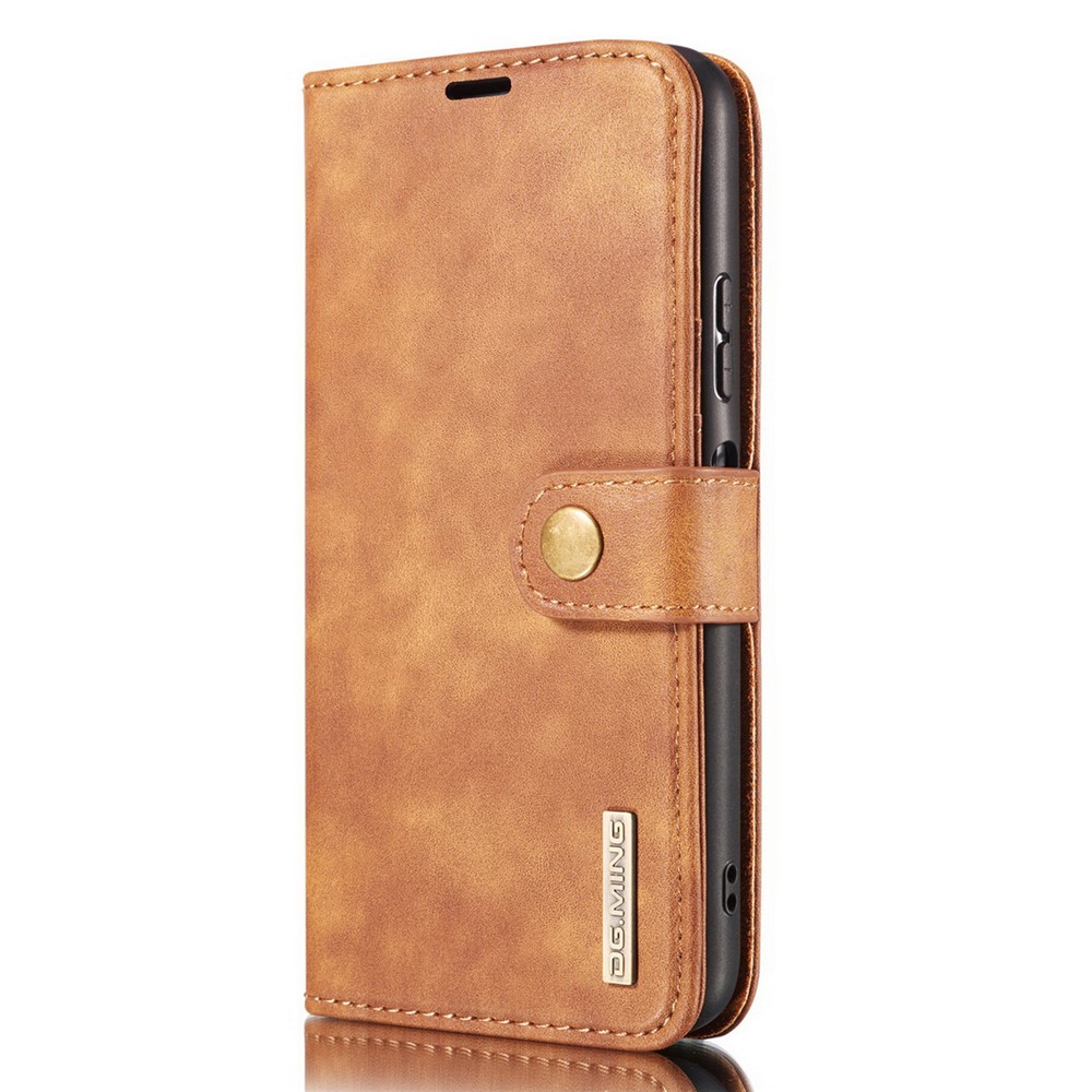 DG.MING Cover for Samsung Galaxy A12 Detachable 2-in-1 Split Leather Wallet Shell + PC Back Case - Brown-8