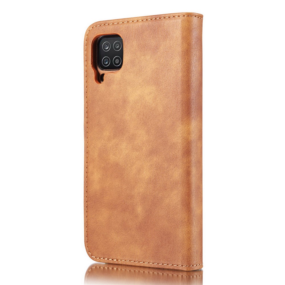 DG.MING Cover for Samsung Galaxy A12 Detachable 2-in-1 Split Leather Wallet Shell + PC Back Case - Brown-9