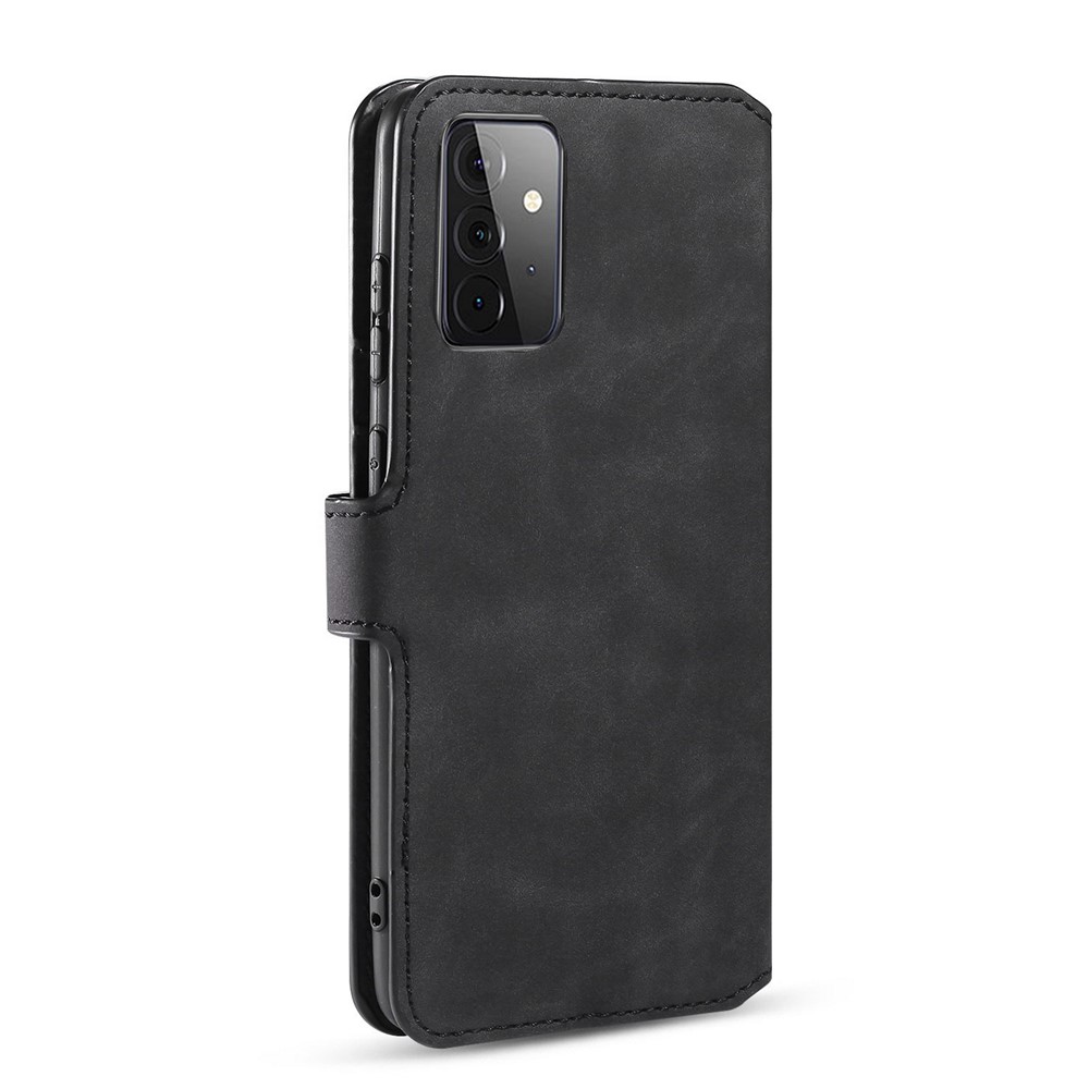 Dg. Ming Für Samsung Galaxy A72 5G / A72 4G Schockfeste Telefonhülle Retro Leder Brieftasche Flip Abdeckung - Schwarz