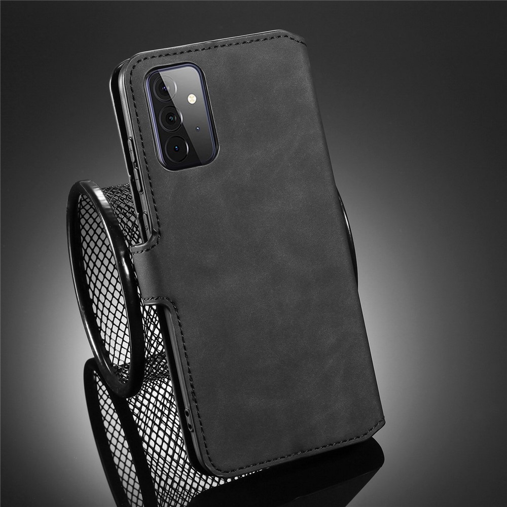 Dg. Ming Für Samsung Galaxy A72 5G / A72 4G Schockfeste Telefonhülle Retro Leder Brieftasche Flip Abdeckung - Schwarz