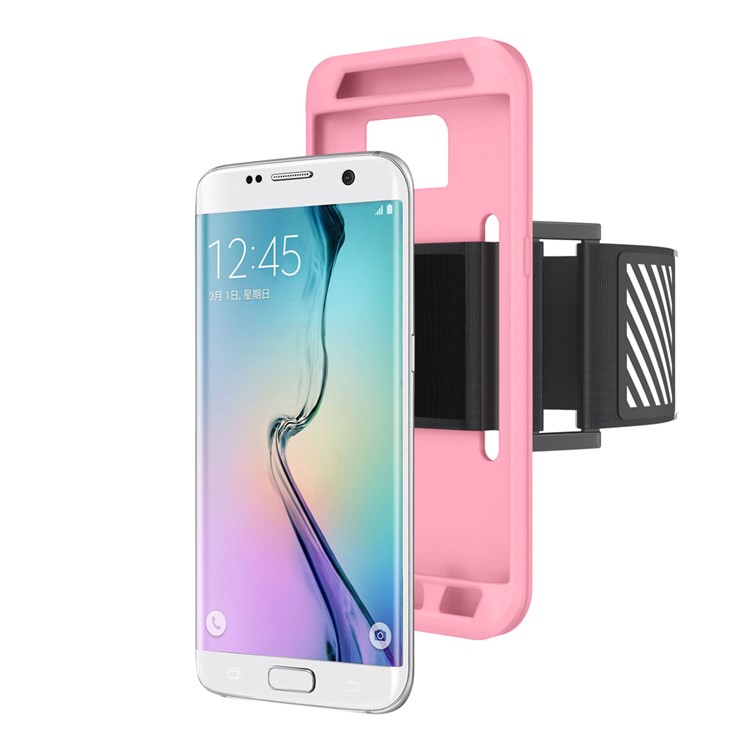 

Silicone Shell Sports Armband for Samsung Galaxy S7 Edge G935 with Light Reflection Stripe - Pink, Galaxy S7 edge