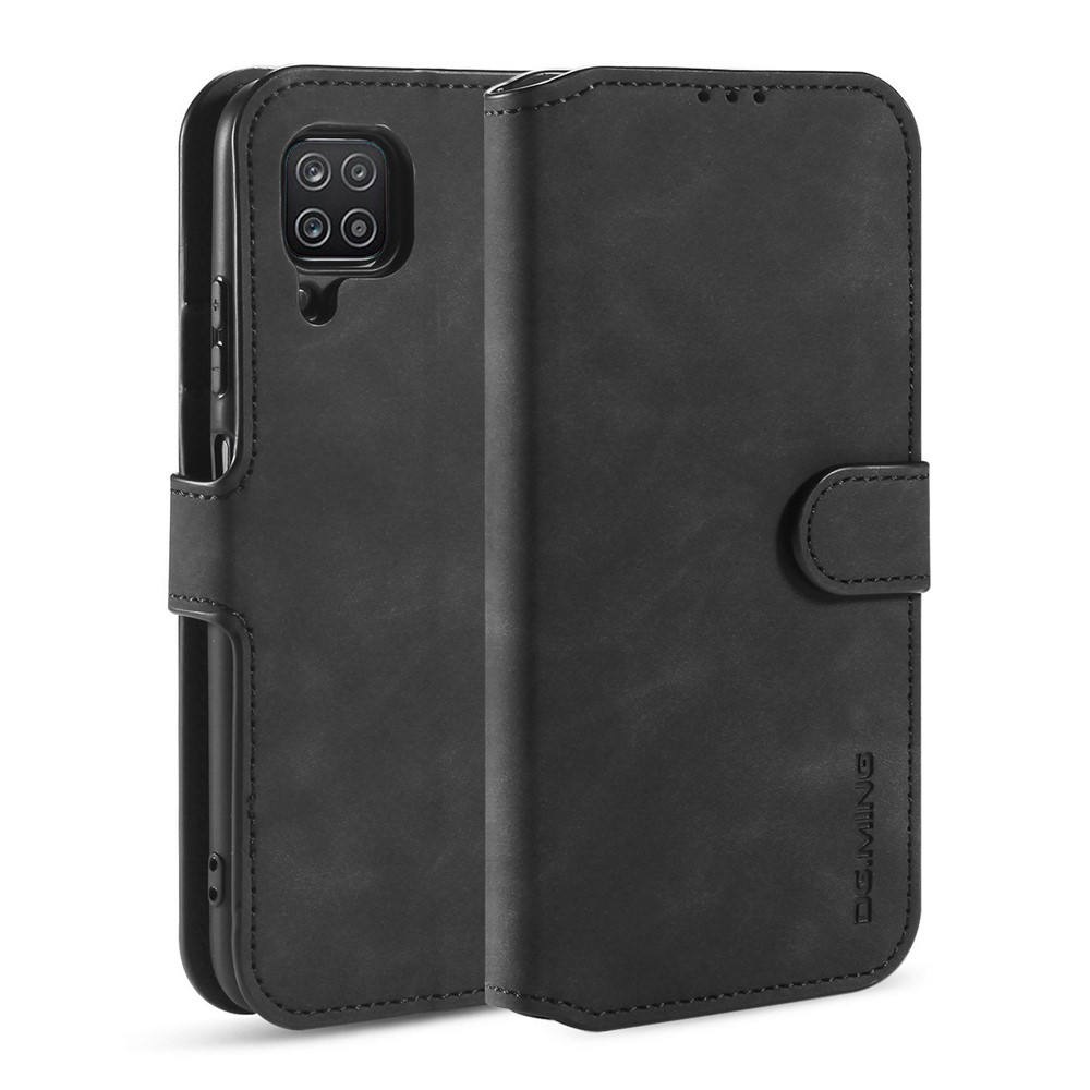 DG.MING Retro Style for Samsung Galaxy A12 Case Leather Wallet Stand Shell - Black-1