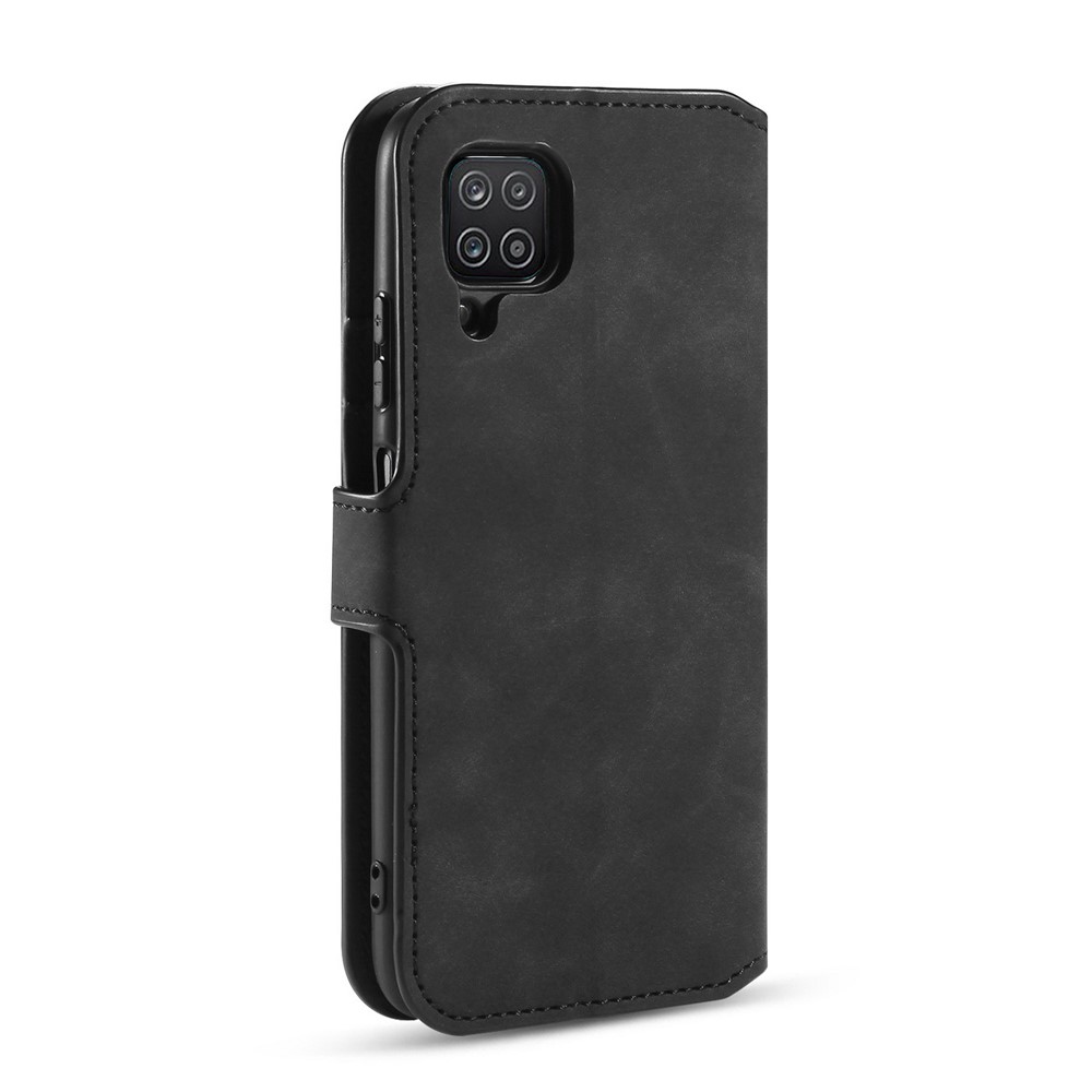 DG.MING Retro Style for Samsung Galaxy A12 Case Leather Wallet Stand Shell - Black-3