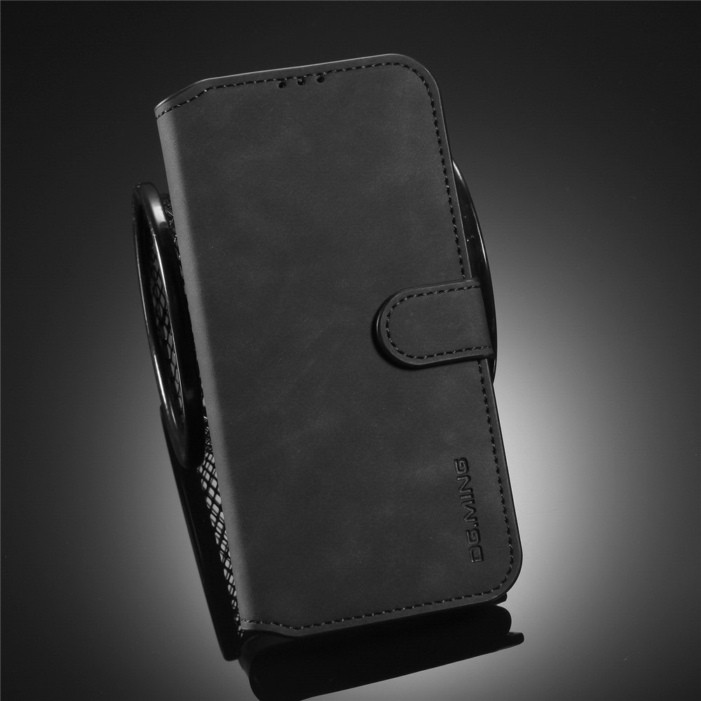 DG.MING Retro Style for Samsung Galaxy A12 Case Leather Wallet Stand Shell - Black-8