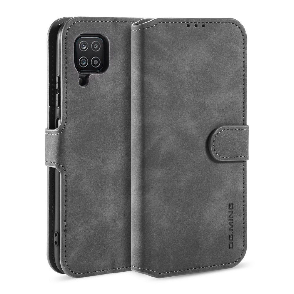 DG.MING Retro Style for Samsung Galaxy A12 Case Leather Wallet Stand Shell - Grey-1