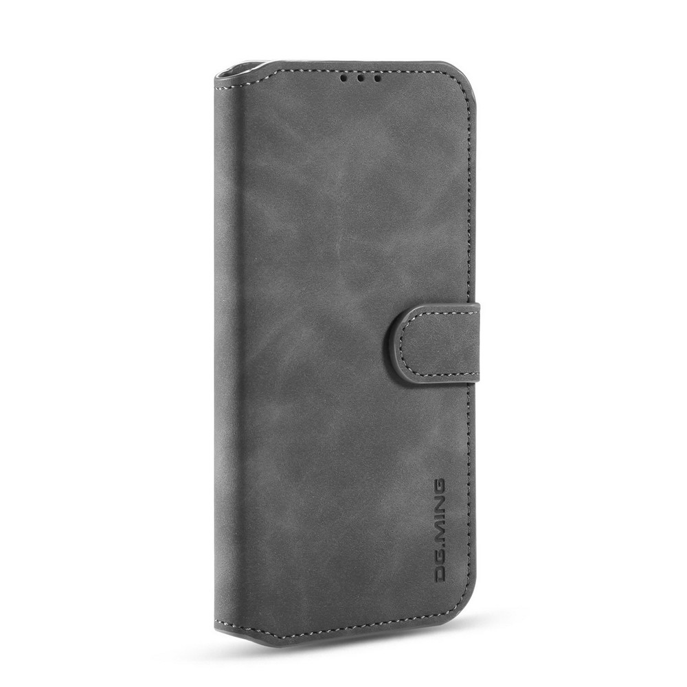 DG.MING Retro Style for Samsung Galaxy A12 Case Leather Wallet Stand Shell - Grey-2