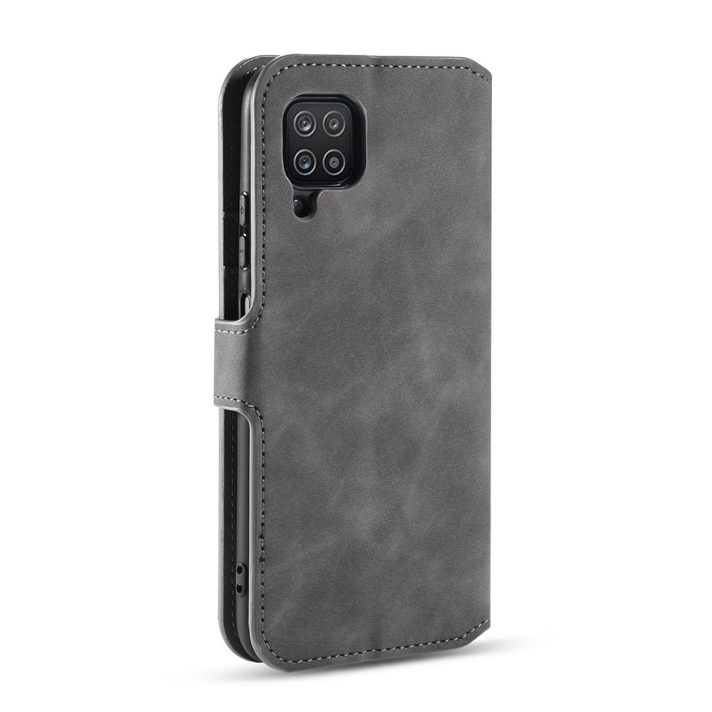 DG.MING Retro Style for Samsung Galaxy A12 Case Leather Wallet Stand Shell - Grey-3