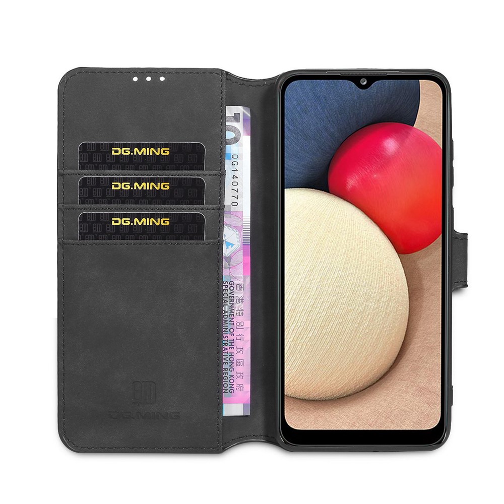 DG.MING Retro Style for Samsung Galaxy A02s (EU Version) Case Leather Wallet Stand Shell - Black-4
