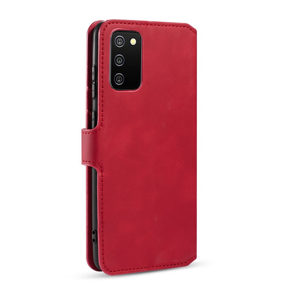 Dg. Ming Para o Samsung Galaxy A02s (164.2x75.9x9.1mm) Capa de Telefone Retro de Estilo de Couro Protetor de Telefone Com Suporte - Vermelho-2