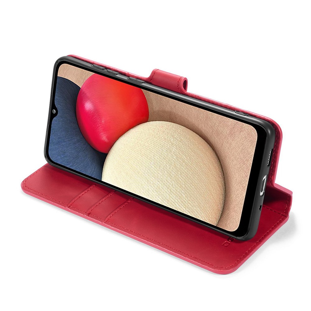 DG.MING Retro Style for Samsung Galaxy A02s (EU Version) Case Leather Wallet Stand Shell - Red-5