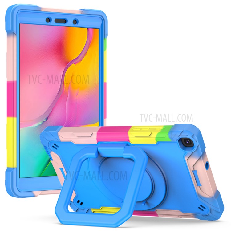 Full Protection PC and Silicone Tablet Case with Rotating Kickstand for Samsung Galaxy Tab A 8.0 Wi-Fi (2019) SM-T290 - Rainbow/Blue-1