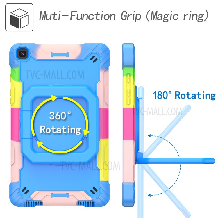 Full Protection PC and Silicone Tablet Case with Rotating Kickstand for Samsung Galaxy Tab A 8.0 Wi-Fi (2019) SM-T290 - Rainbow/Blue-3