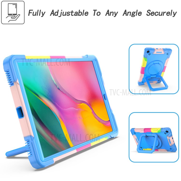 Rotating Kickstand Design PC and Silicone Tablet Case with Shoulder Strap for Samsung Galaxy Tab A 10.1 (2019) T515 - Rainbow/Blue-2