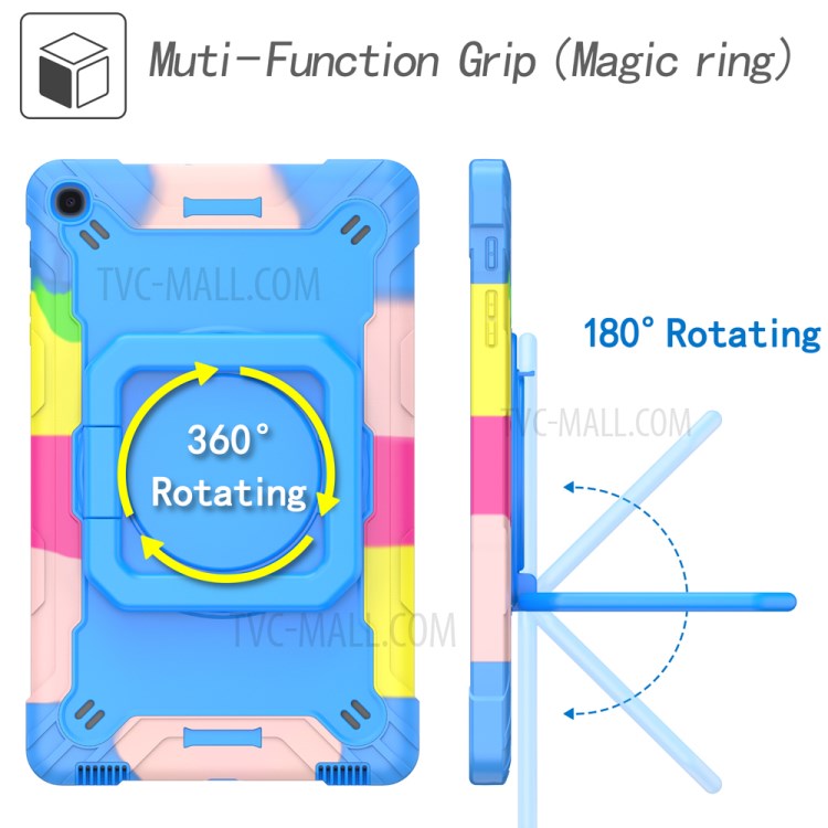 Rotating Kickstand Design PC and Silicone Tablet Case with Shoulder Strap for Samsung Galaxy Tab A 10.1 (2019) T515 - Rainbow/Blue-3