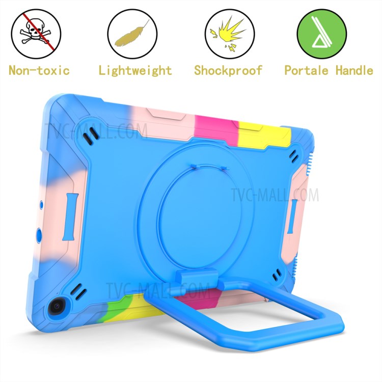 Rotating Kickstand Design PC and Silicone Tablet Case with Shoulder Strap for Samsung Galaxy Tab A 10.1 (2019) T515 - Rainbow/Blue-5