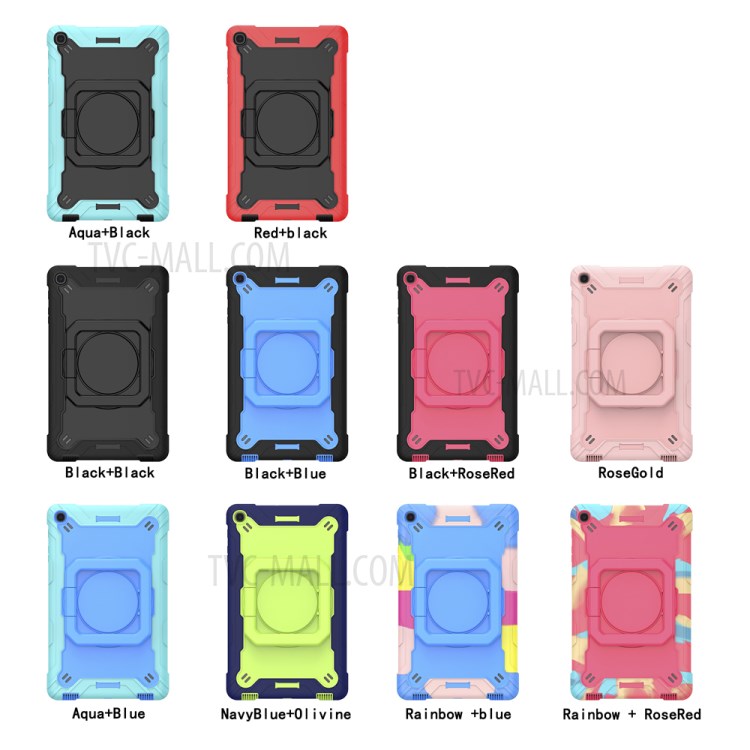 Rotating Kickstand Design PC and Silicone Tablet Case with Shoulder Strap for Samsung Galaxy Tab A 10.1 (2019) T515 - Rainbow/Blue-6