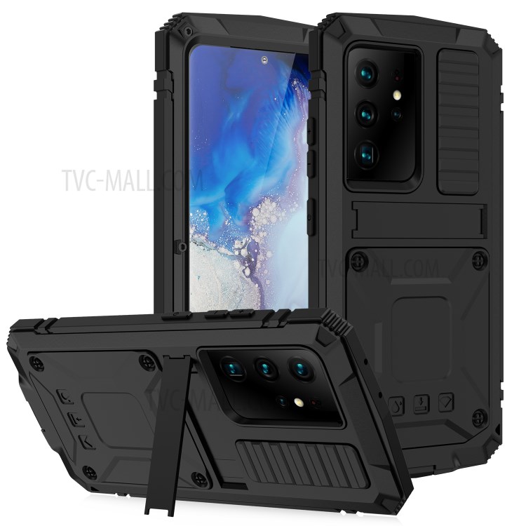 Shockproof Dustproof Kickstand TPU+Metal Protector Cover Kickstand Shell for Samsung Galaxy S21 Ultra - Black-1
