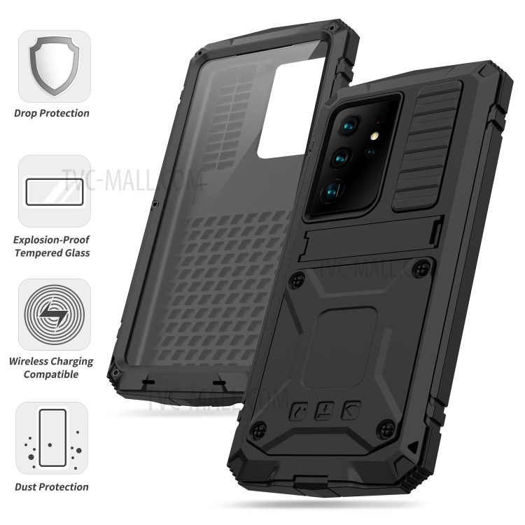 Shockproof Dustproof Kickstand TPU+Metal Protector Cover Kickstand Shell for Samsung Galaxy S21 Ultra - Black-5