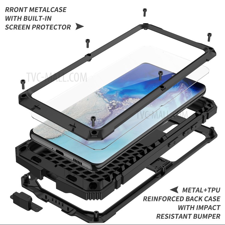 Shockproof Dustproof Kickstand TPU+Metal Protector Cover Kickstand Shell for Samsung Galaxy S21 Ultra - Black-6