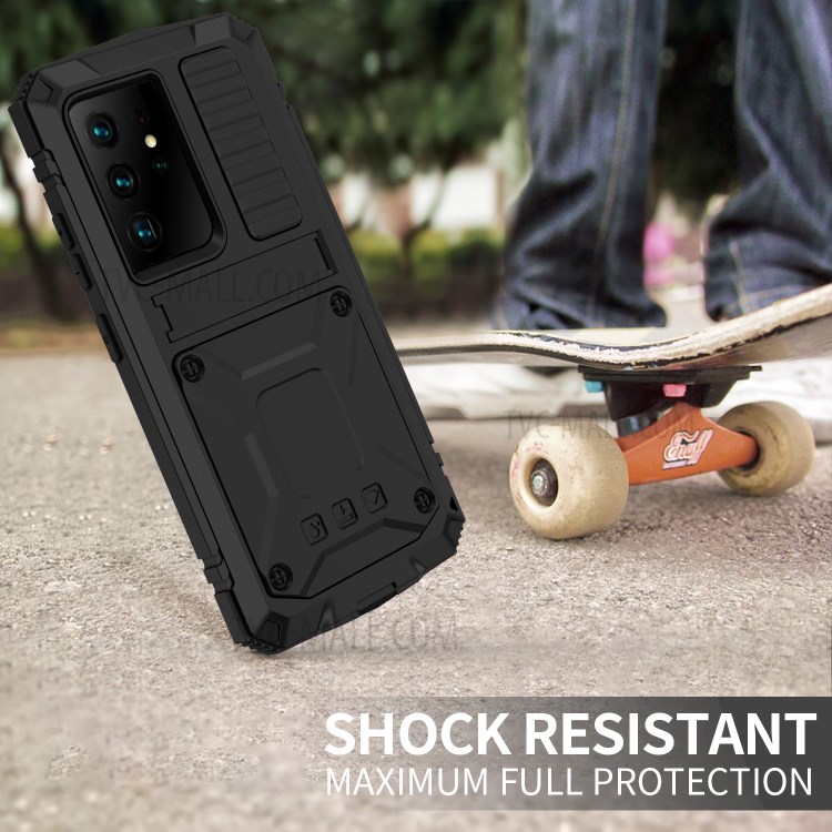 Shockproof Dustproof Kickstand TPU+Metal Protector Cover Kickstand Shell for Samsung Galaxy S21 Ultra - Black-7